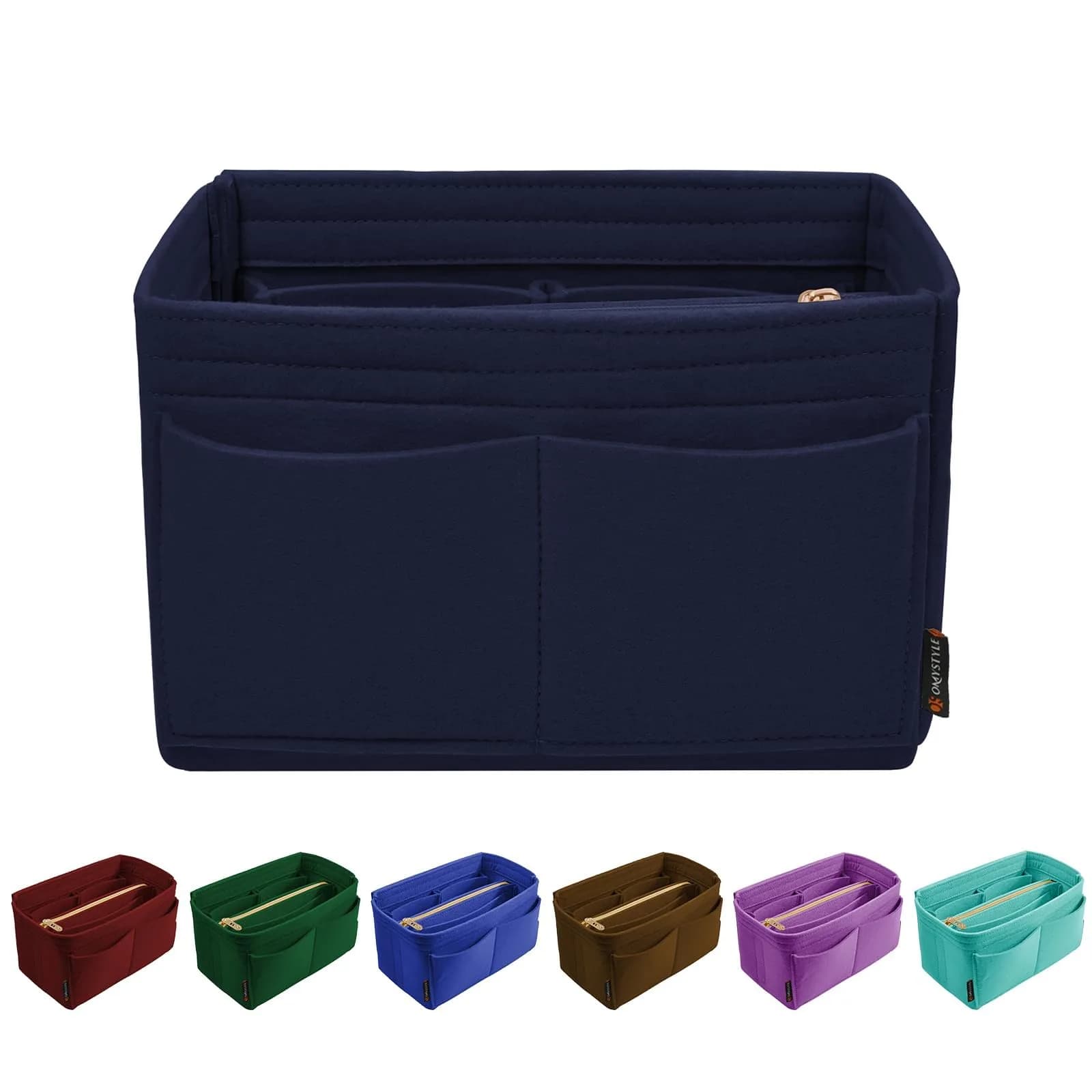 OMYSTYLE Navy Blue Large Felt Tote Bag Organizer Insert with 13 Pockets | 30cm x 15cm x 16cm thumbnail 1