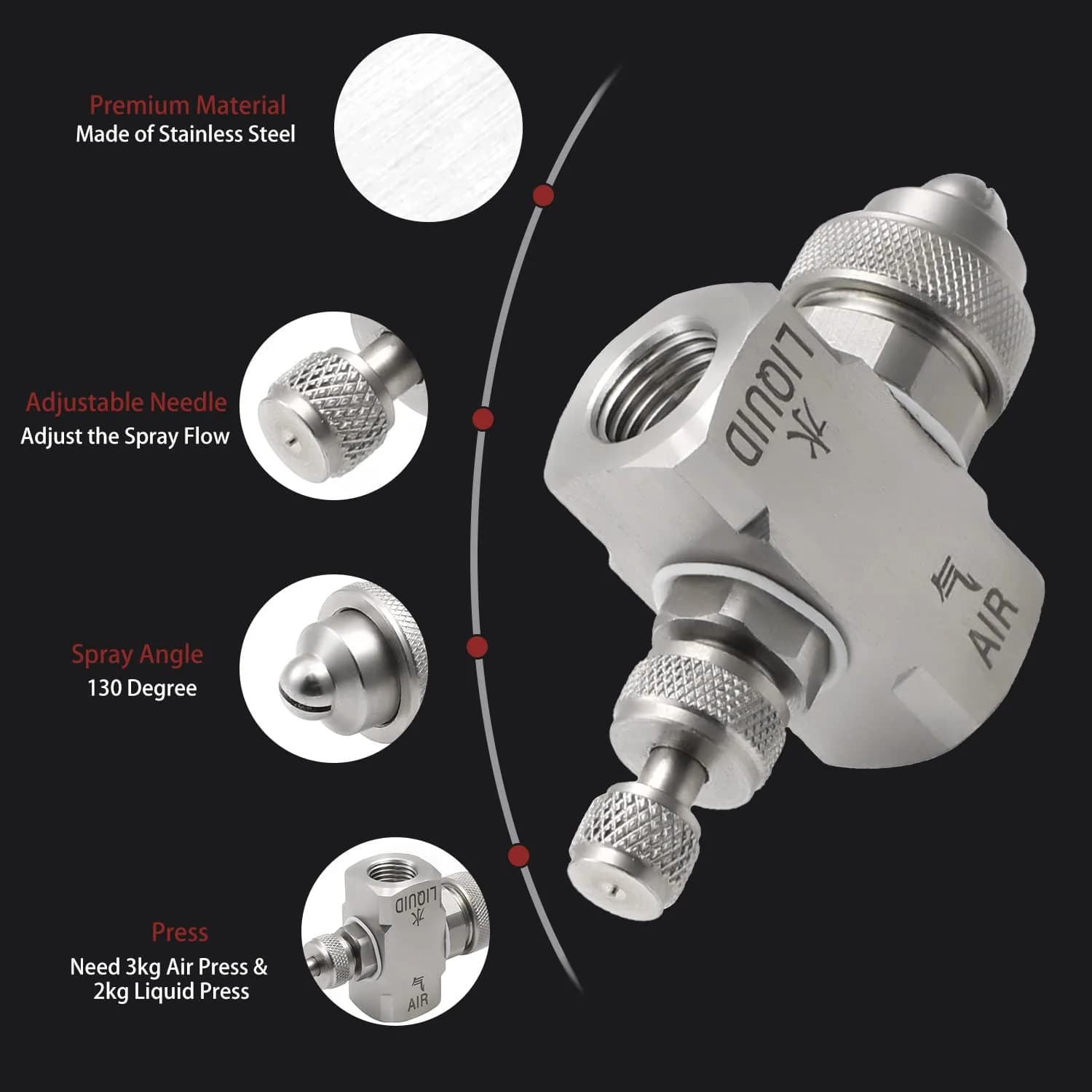 MroMax 1/4BSP Female Thread Air Atomizing Mist Nozzle 304 Stainless Steel | 130 Degree Round Spray - view 5