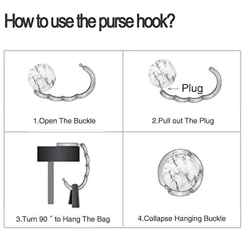 Bosketo Foldable Purse Hook Womens Bag Table Hanger Collection Desk Hooks for Purse (White+Black Marble Hook) | Portable & Anti-slip thumbnail 4