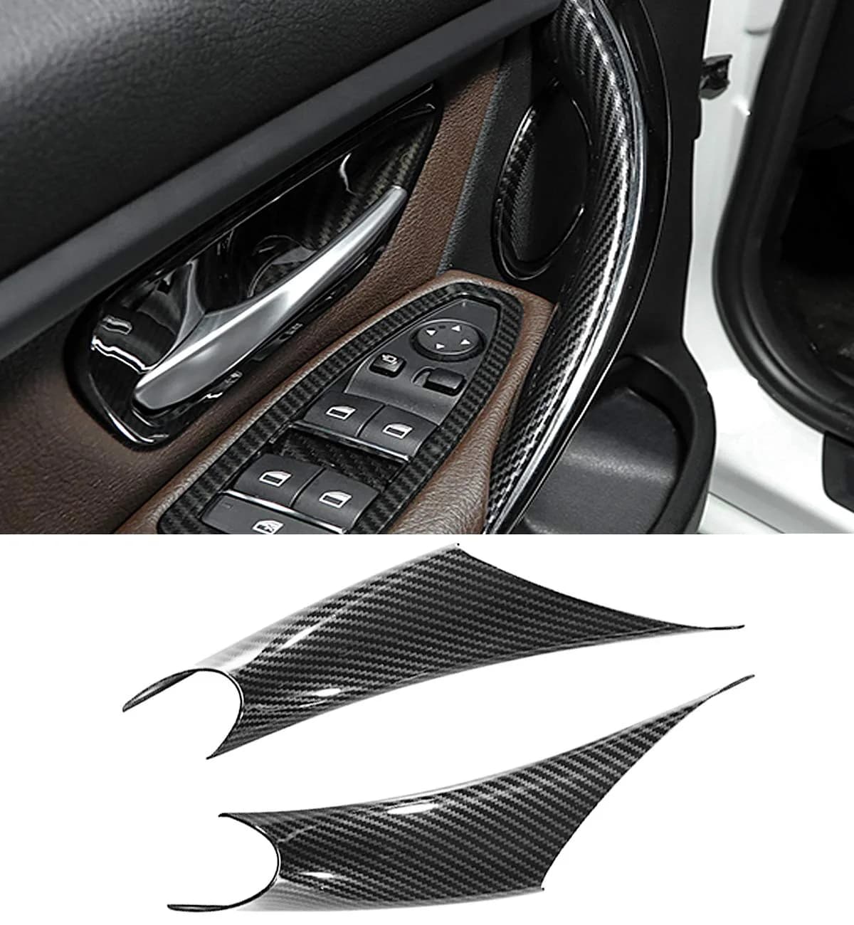 Jaronx Carbon Fiber 2-Piece Left & Right Front Door Handle Covers for BMW 3 & 4 Series - main product image