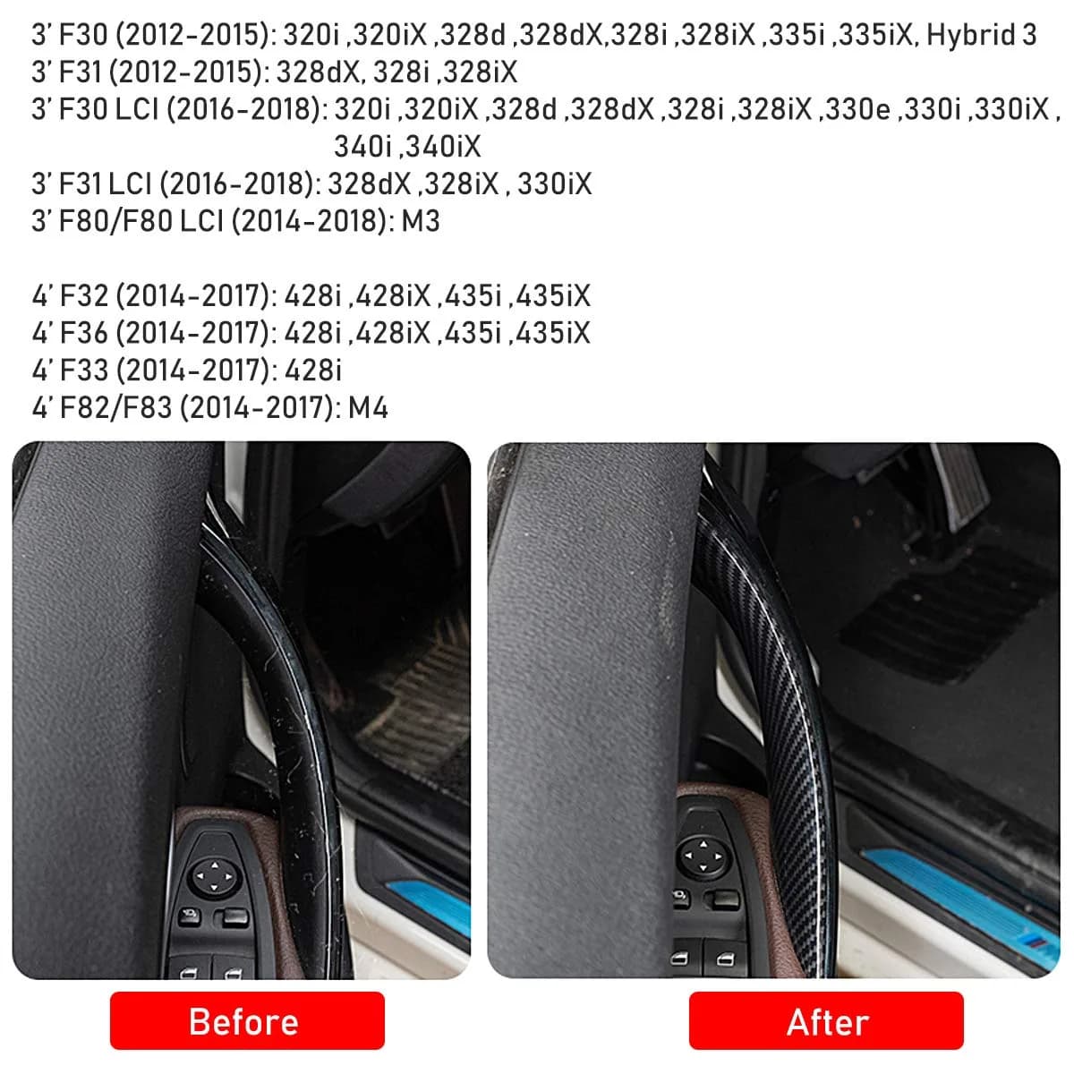 Jaronx Carbon Fiber 2-Piece Left & Right Front Door Handle Covers for BMW 3 & 4 Series - view 2