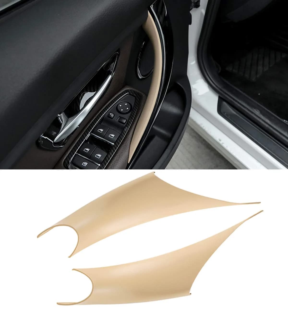 Jaronx Beige Left & Right Front Door Handle Covers for BMW 3 Series & 4 Series (2-Piece Set) - main product image