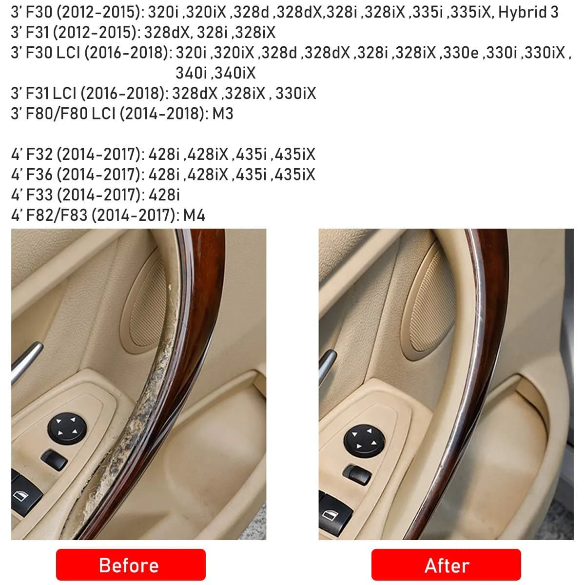 Jaronx Beige Left & Right Front Door Handle Covers for BMW 3 Series & 4 Series (2-Piece Set) - view 2