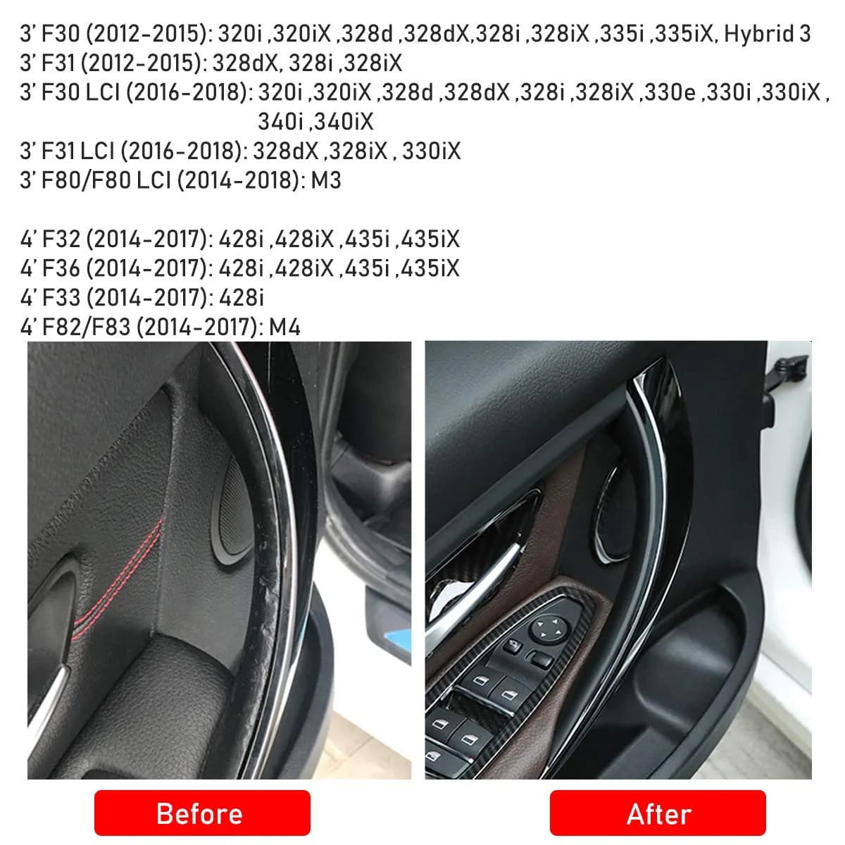 Jaronx Black 2 Piece Left & Right Front Door Handle Covers for BMW 3 Series & 4 Series - view 2