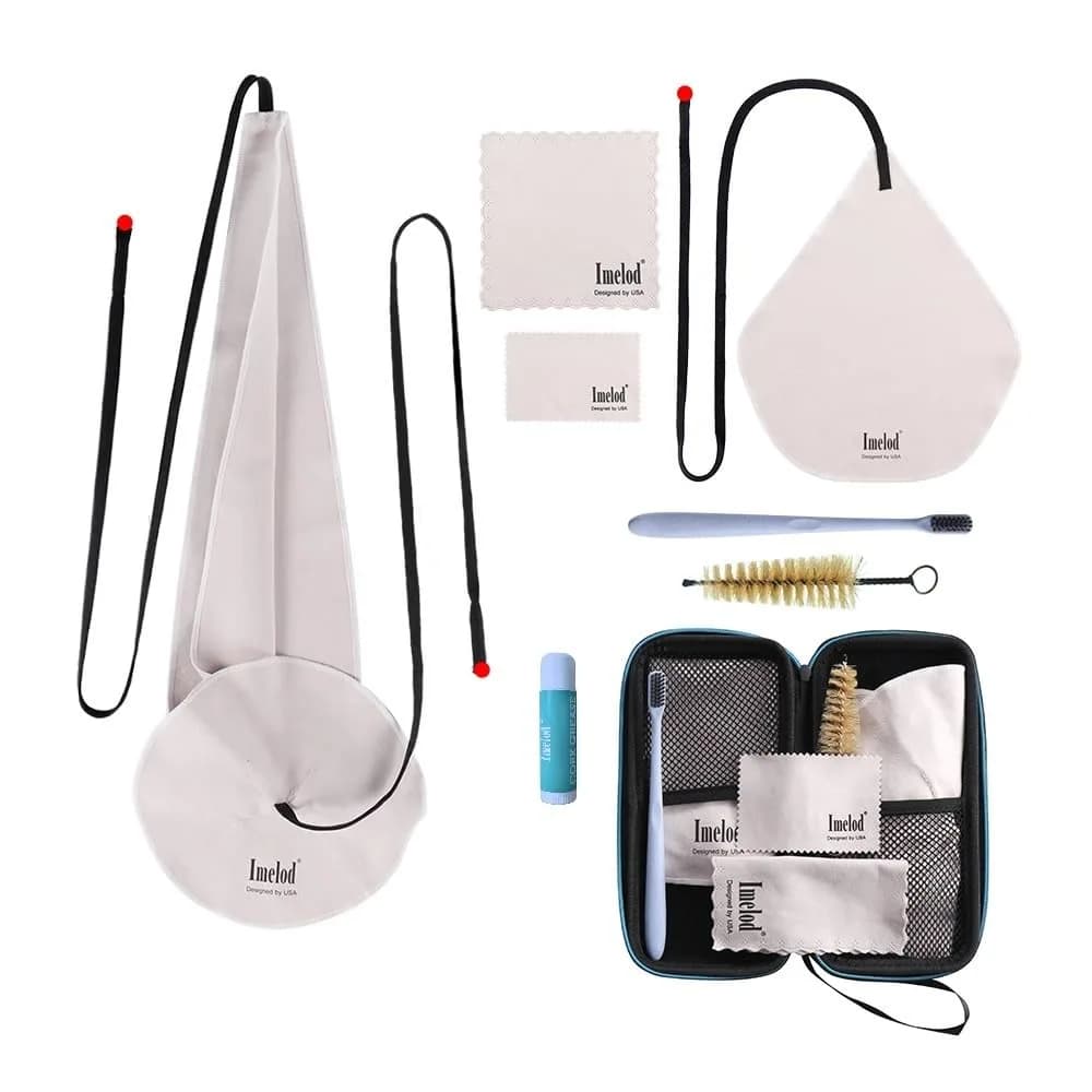 Imelod Saxophone Cleaning Kit with Case for Alto Tenor Clarinet Flute | 4pcs Cloth, Mouthpiece Brush, Dark Gray — Dark Gray