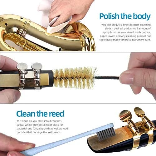 Imelod Saxophone Cleaning Kit with Case for Alto Tenor Clarinet Flute | 4pcs Cloth, Mouthpiece Brush, Dark Gray thumbnail 4