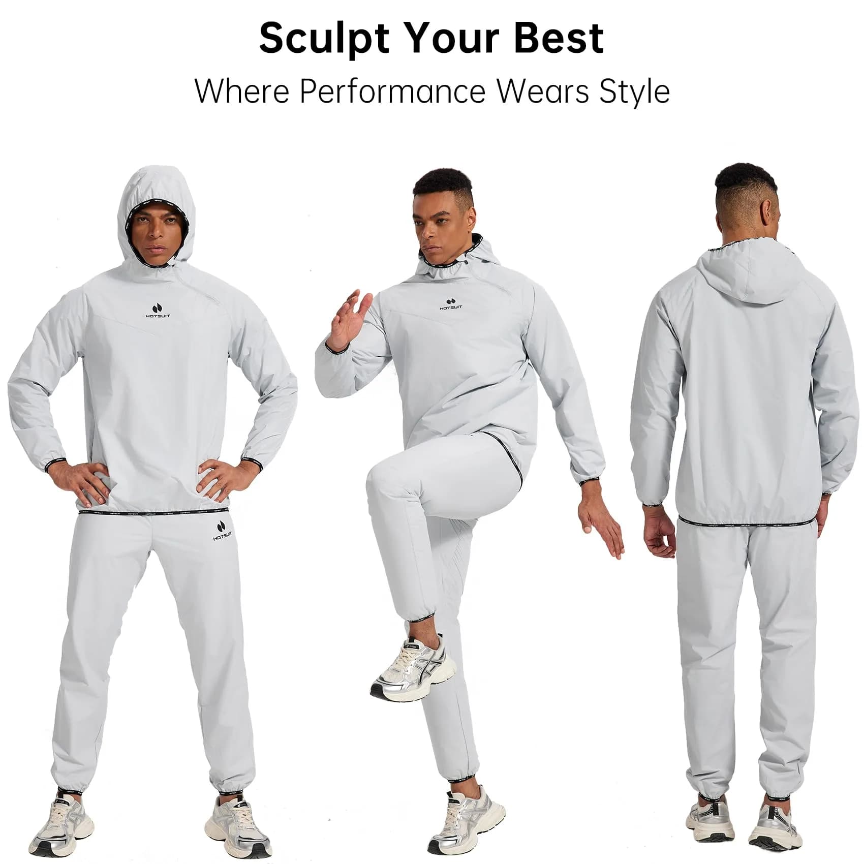 HOTSUIT Men's Sauna Suit - A. Light Gray Jacket & Pants, 4X-Large for Weight Loss & Gym Workouts - view 2