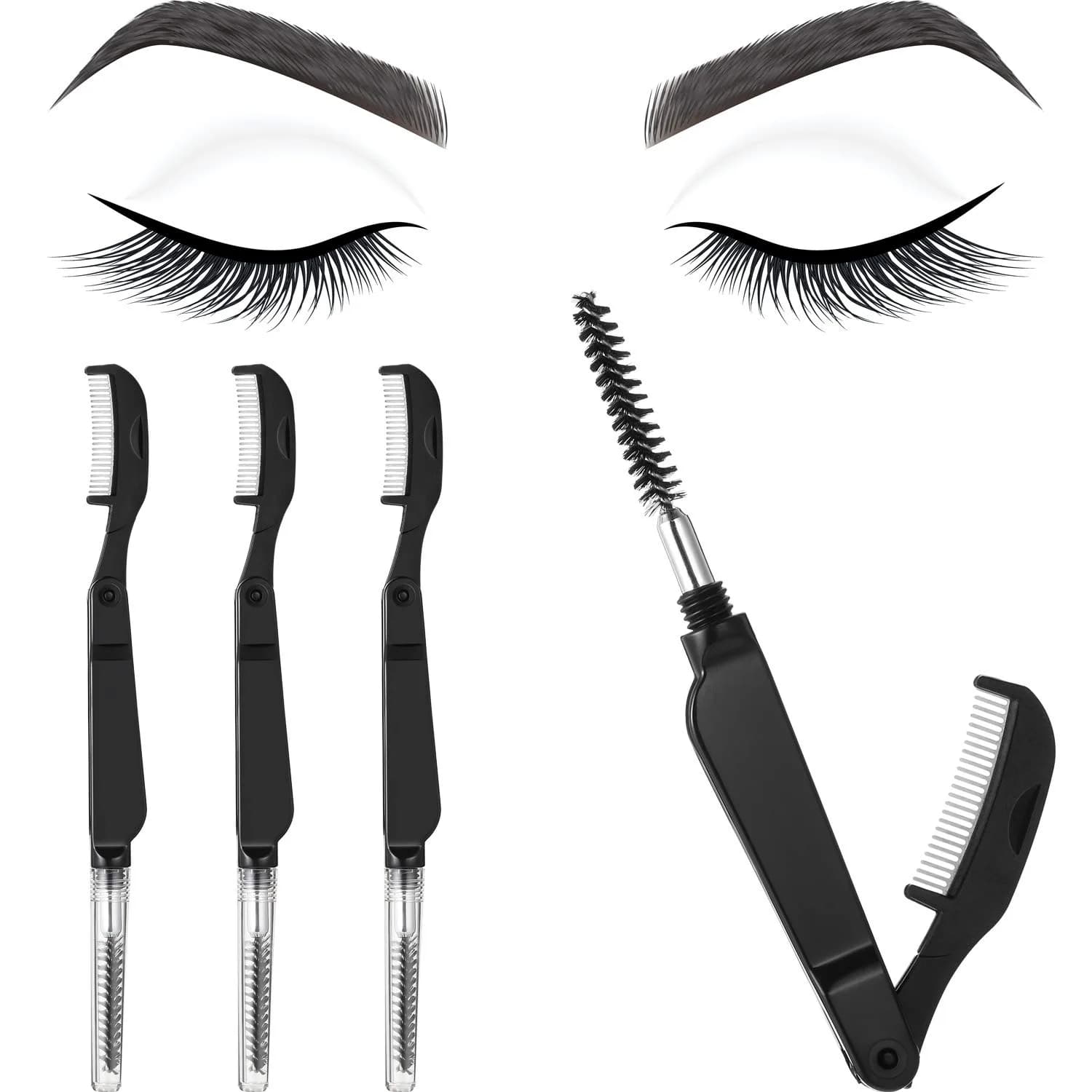 Boao 4 Pcs Eyelash Separator Tool Kit Foldable Eyelash and Eyebrow Combs | Stainless Steel & Plastic, Compact & Travel-Friendly
