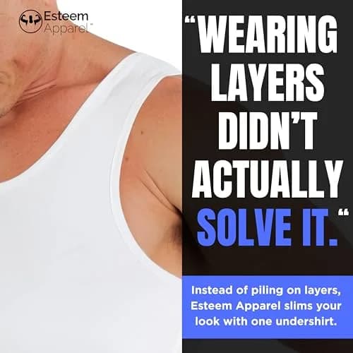Esteem Apparel Max Gynecomastia Compression Shirt for Men (White, Large) | Slimming Chest & Abs Support thumbnail 4