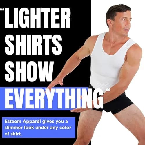 Esteem Apparel Max Gynecomastia Compression Shirt for Men (White, Large) | Slimming Chest & Abs Support thumbnail 5