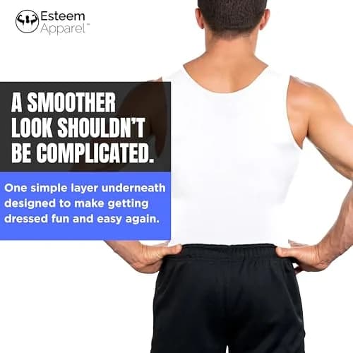 Esteem Apparel Max Gynecomastia Compression Shirt for Men (White, Large) | Slimming Chest & Abs Support thumbnail 7