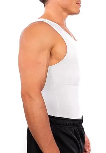Esteem Apparel Max Gynecomastia Compression Shirt for Men (White, Large) | Slimming Chest & Abs Support thumbnail 2