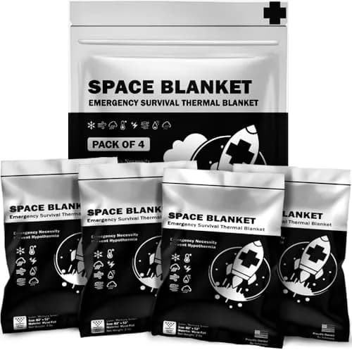 EVERLIT Survival Emergency Mylar Thermal Blankets 4 Pack Silver | Retains 90% Body Heat thumbnail 1