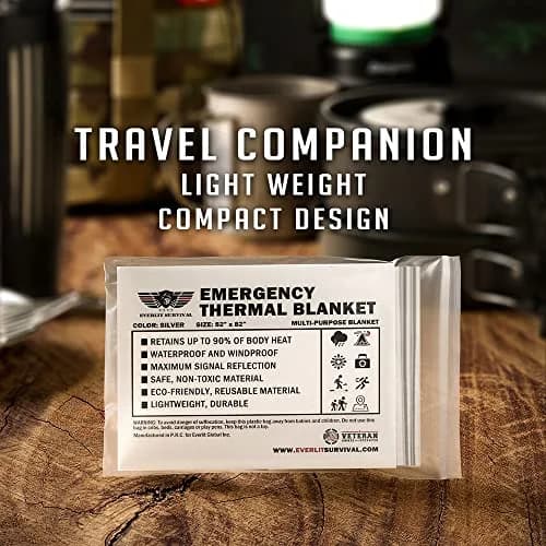 EVERLIT Survival Emergency Mylar Thermal Blankets 4 Pack Silver | Retains 90% Body Heat thumbnail 2
