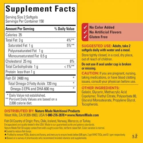 Nature Made Burp Less Fish Oil Omega 3 1200 mg Softgels 300 Count | 720 mg Omega-3s for Heart Health Support thumbnail 6