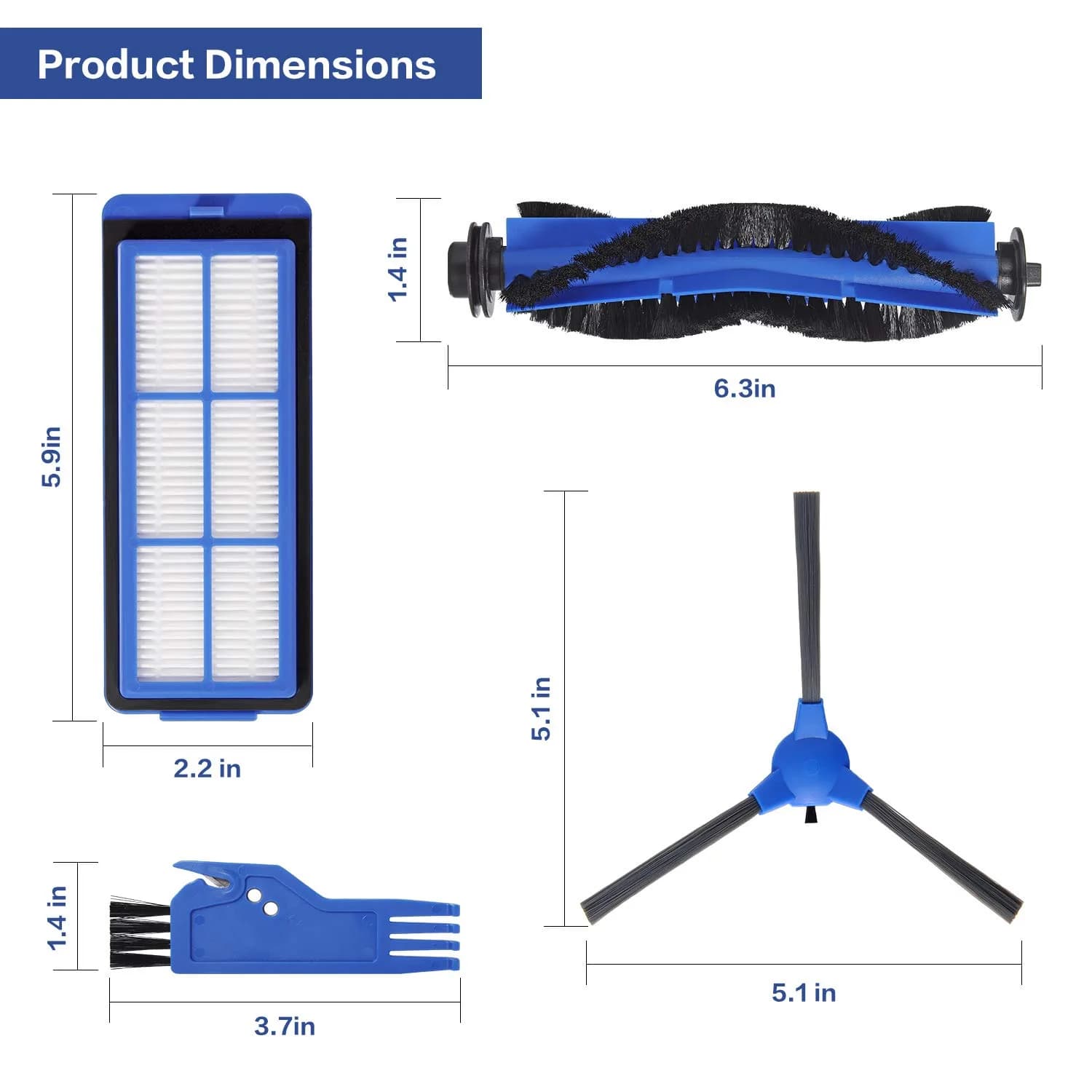 LesinaVac Replacement Parts for Eufy RoboVac 11S Max, 15C Max, 30C Max, 35C Max, 15T Max, 39 Max, G10, G20, G30 Edge, Verge, Hybrid Vacuum Cleaner (2+6+1+12 Pack) - view 2