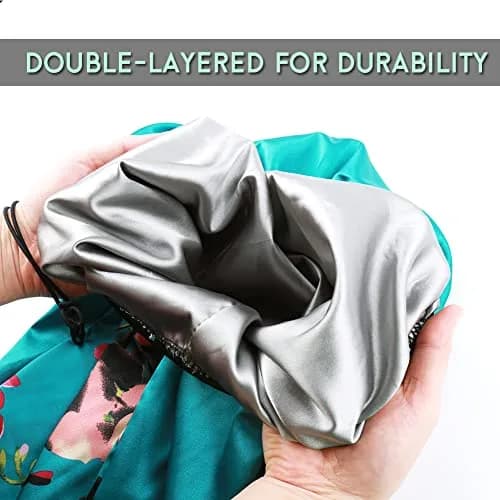 Sent Hair Extra Long Satin Bonnet Sleep Cap for Women, Double Layer Silky Hair - Soft Elastic Band, Green Floral | Protects Long Hair thumbnail 3