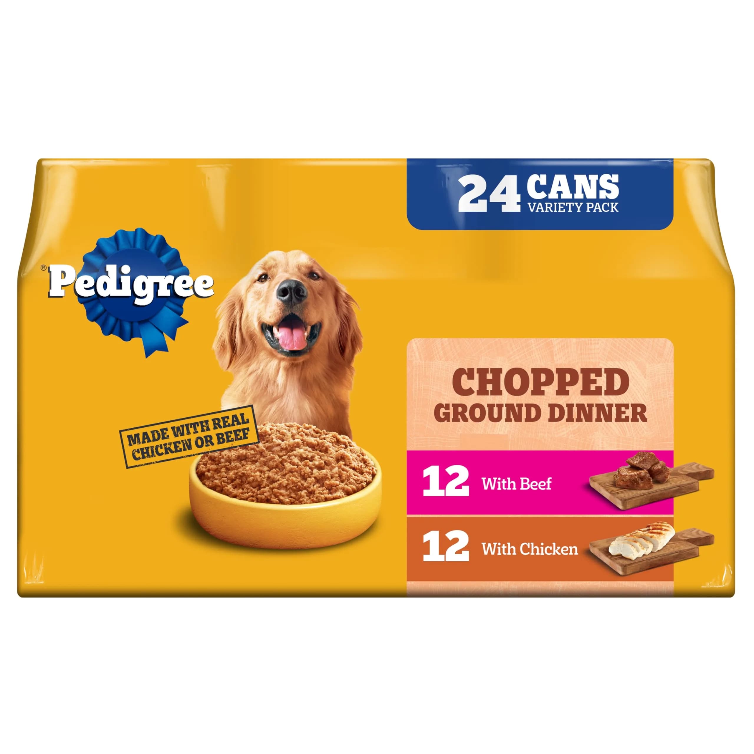 Pedigree Chopped Dinner Wet Dog Food, Chicken & Beef, 13.2 oz | Complete Adult Nutrition, Hydration Support