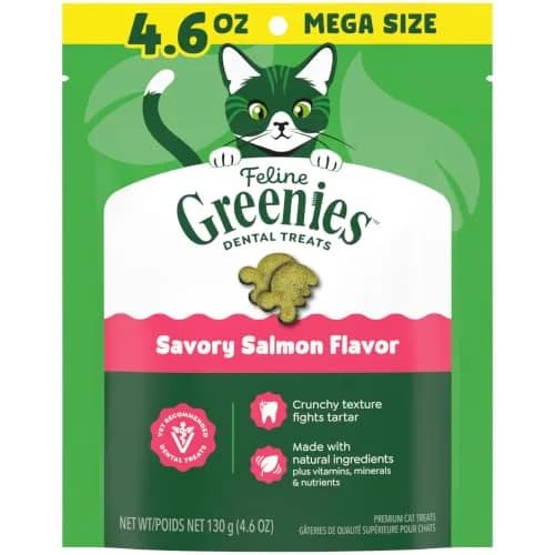 Greenies Feline Natural Crunchy Dental Cat Treats Salmon Flavor 4.6 oz (130 g) | Vet-Recommended Oral Care thumbnail 1