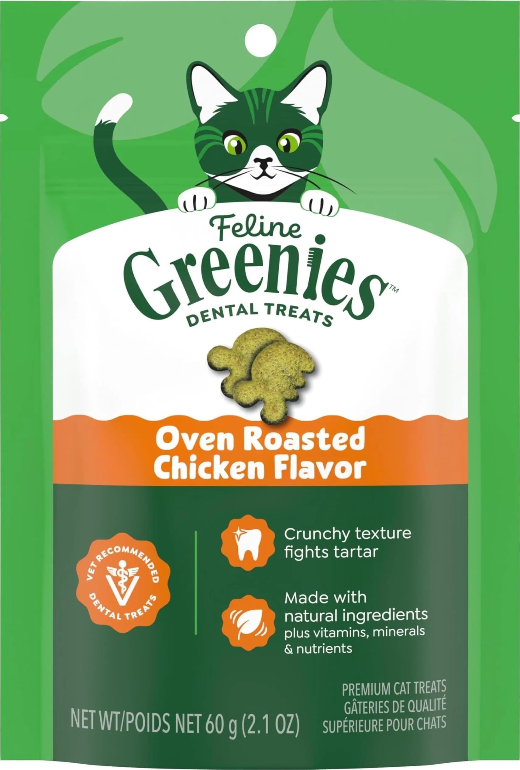 Greenies Feline Natural Dental Cat Treats Roasted Chicken Flavor 60g (2.1 oz) | Vet-Recommended Oral Care for Cats - main product image