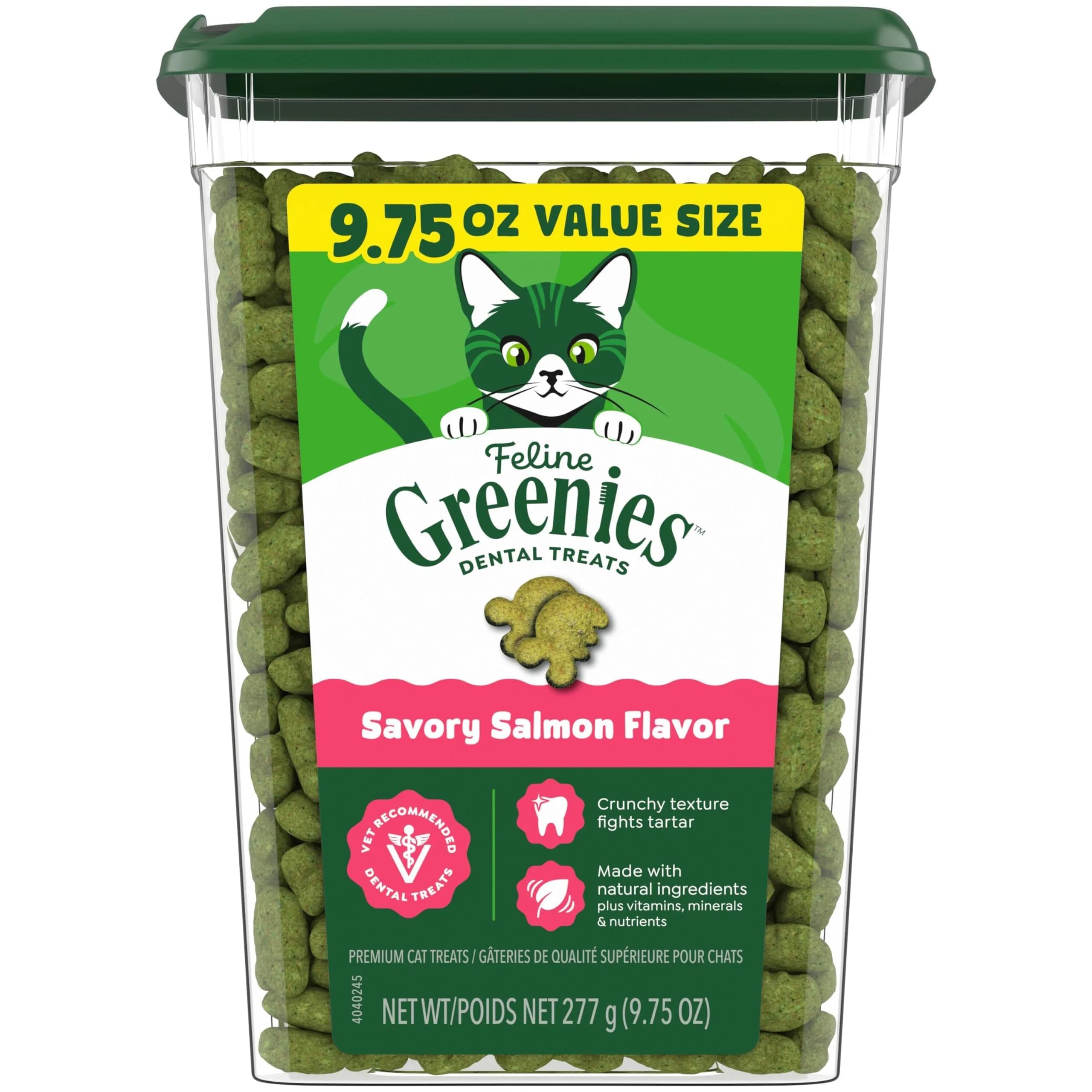 Greenies Feline Natural Crunchy Dental Cat Treats Salmon Flavor 9.75 oz (276 g) | Vet-Recommended Oral Care — Salmon