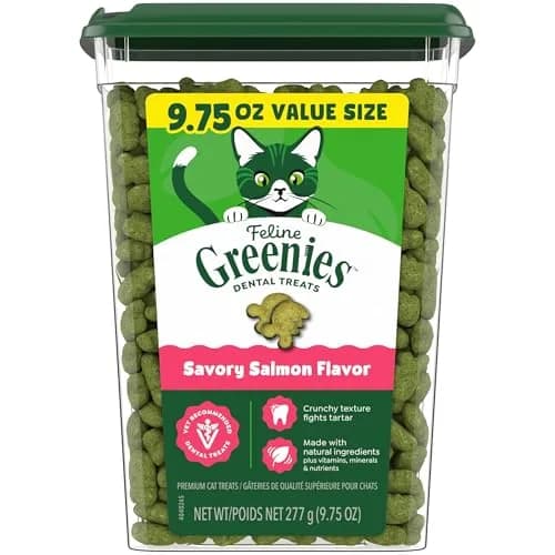 Greenies Feline Natural Crunchy Dental Cat Treats Salmon Flavor 9.75 oz (276 g) | Vet-Recommended Oral Care thumbnail 1