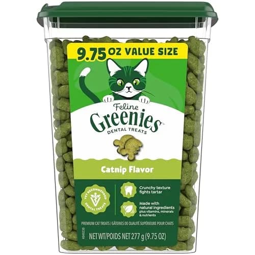 Greenies Feline Veterinarian-Recommended Dental Cat Treats, Catnip Flavor, 1.31 lb (594 g) Tub | Clinically Proven Oral Care — Catnip / 9.75 Ounce