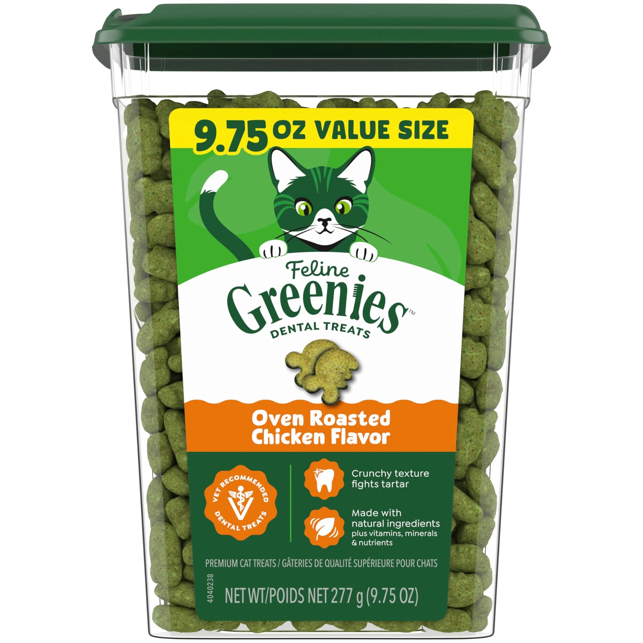 Greenies Feline Natural Dental Cat Treats Roasted Chicken Flavor 9.75 oz (276 g) | Vet-Recommended Oral Care for Cats - main product image