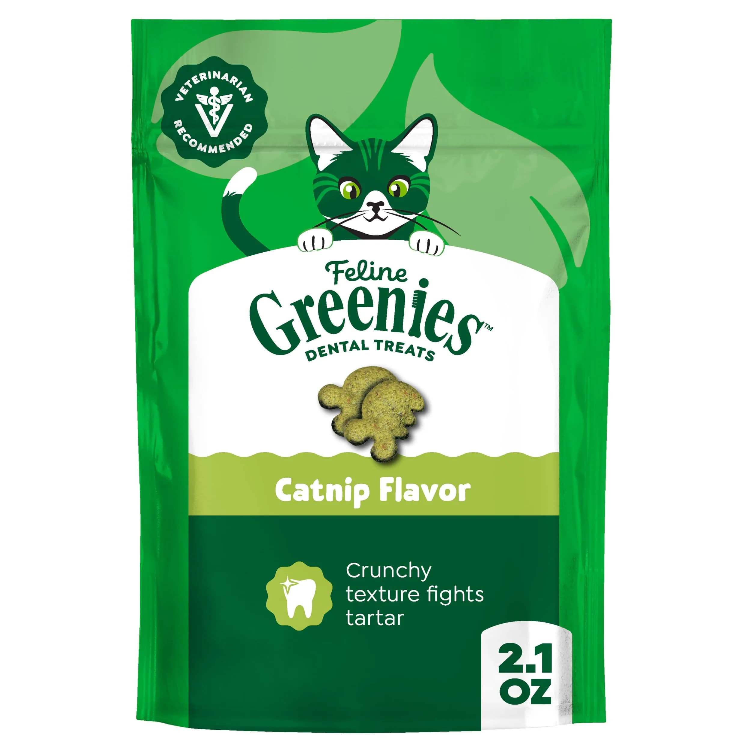 Greenies Feline Veterinarian-Recommended Dental Cat Treats, Catnip Flavor, 1.31 lb (594 g) Tub | Clinically Proven Oral Care — Catnip / 2.1 Ounce