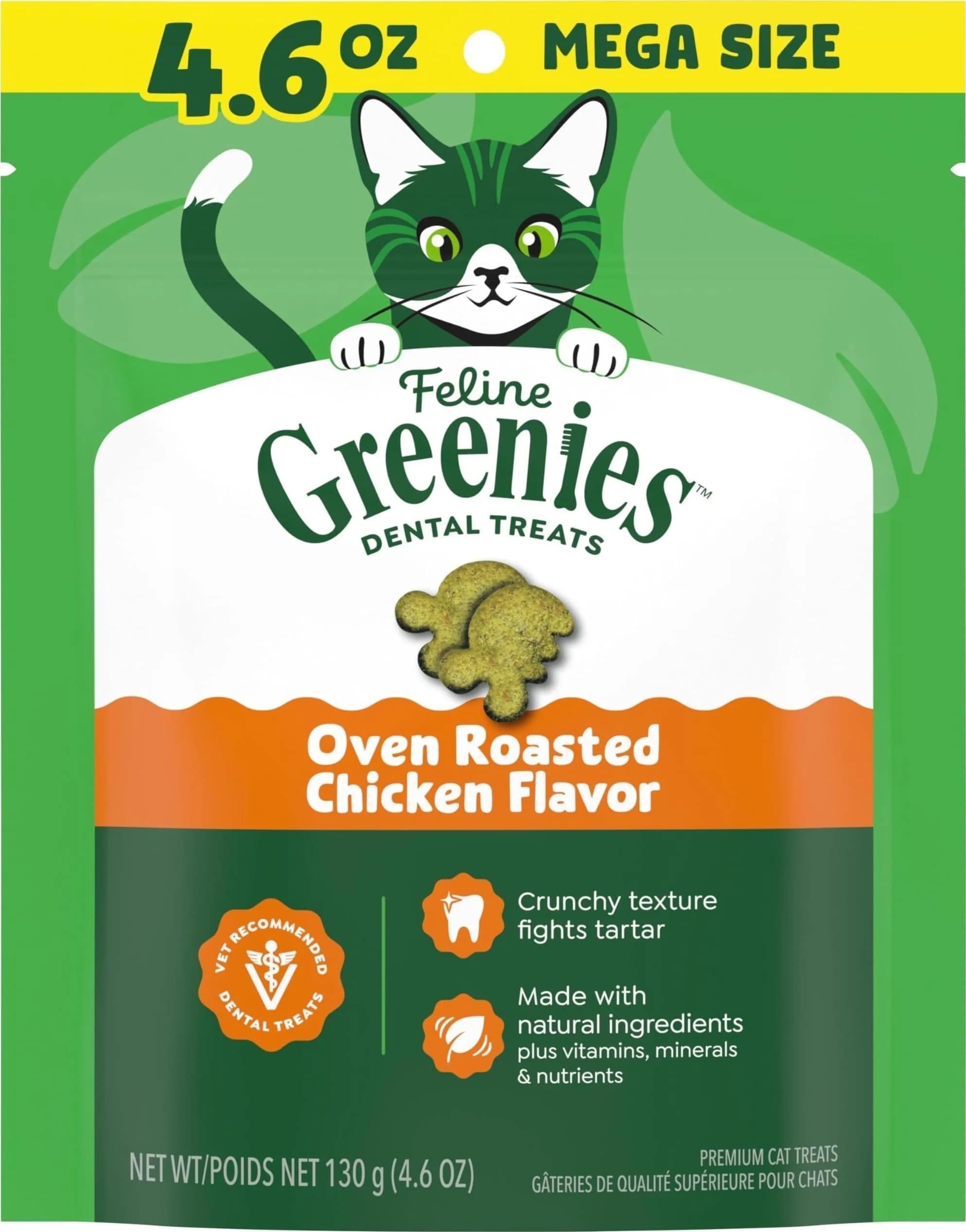 Greenies Feline Dental Cat Treats Roasted Chicken Flavor 130.4 g (4.6 oz) | Vet-Recommended Oral Care for Cats - main product image