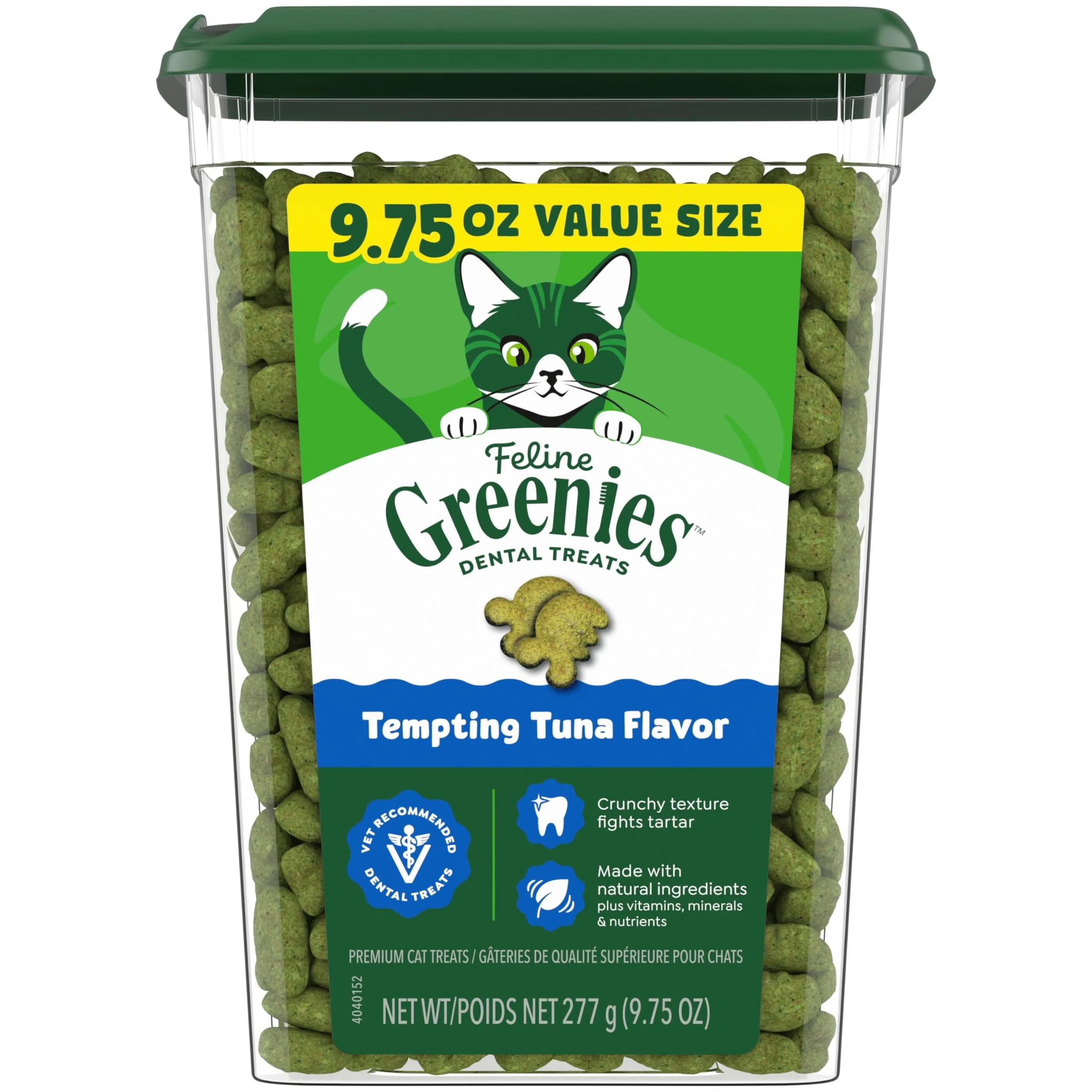 Greenies Feline Natural Dental Cat Treats, Tempting Tuna Flavor, 9.75 oz (276 g) | Vet-Recommended for Daily Dental Care - main product image