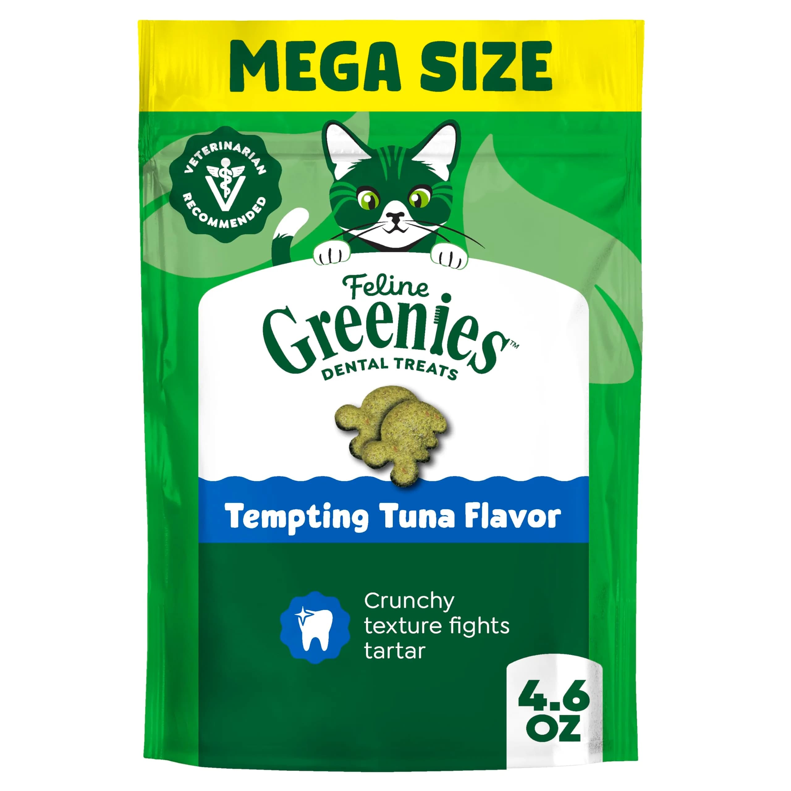 Greenies Feline Natural Dental Cat Treats Tempting Tuna Flavor 21 oz (595 g) | Vet-Recommended Oral Care — 4.6 Ounce