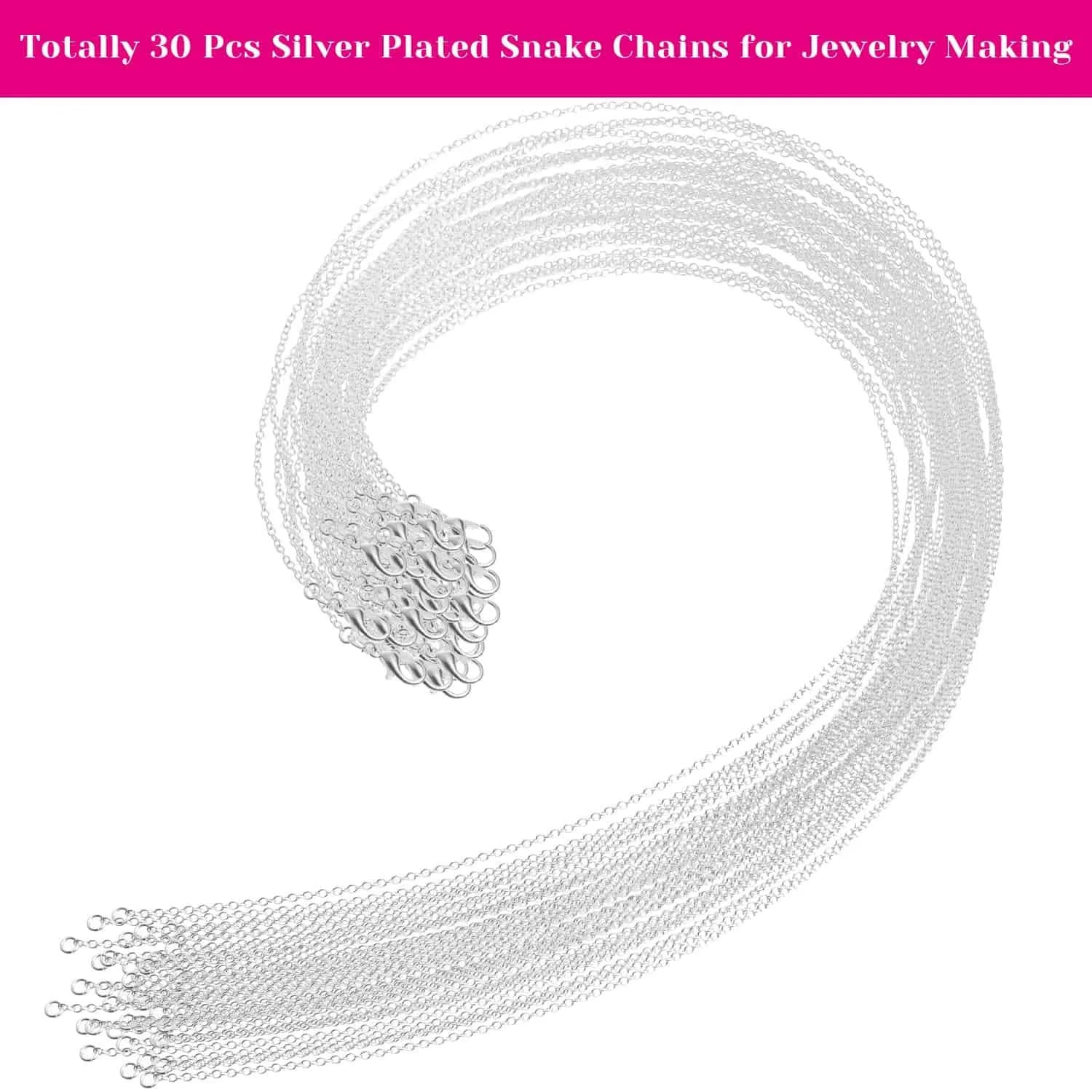 Selizo Silver Plated Cable Necklace Chains 56.5 cm (22 Inches) | 30 Pack for Jewelry Making - view 2