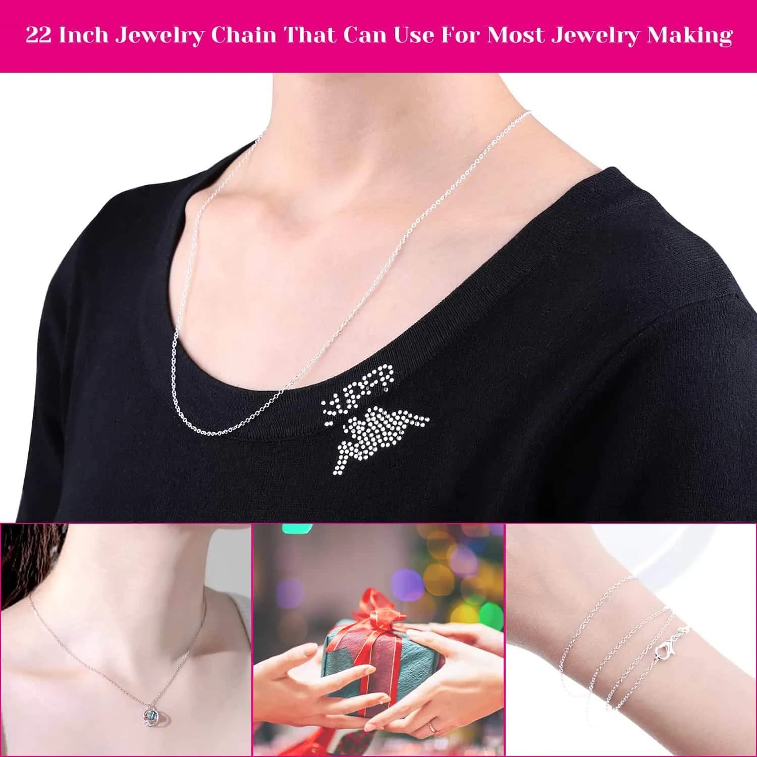 Selizo Silver Plated Cable Necklace Chains 56.5 cm (22 Inches) | 30 Pack for Jewelry Making - view 4