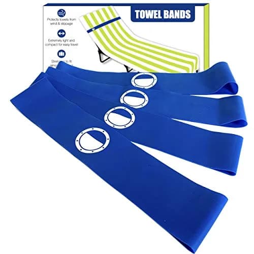 Cruise On Towel Bands for Cruise Chairs, 4 Pack, Blue | Flexible Latex Towel Holders for Beach & Pool thumbnail 1