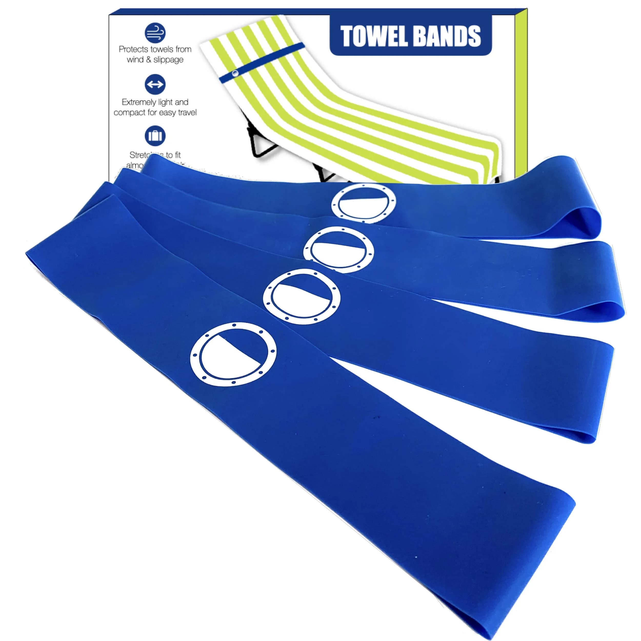 Cruise On Towel Bands for Cruise Chairs, 4 Pack, Blue | Flexible Latex Towel Holders for Beach & Pool thumbnail 1