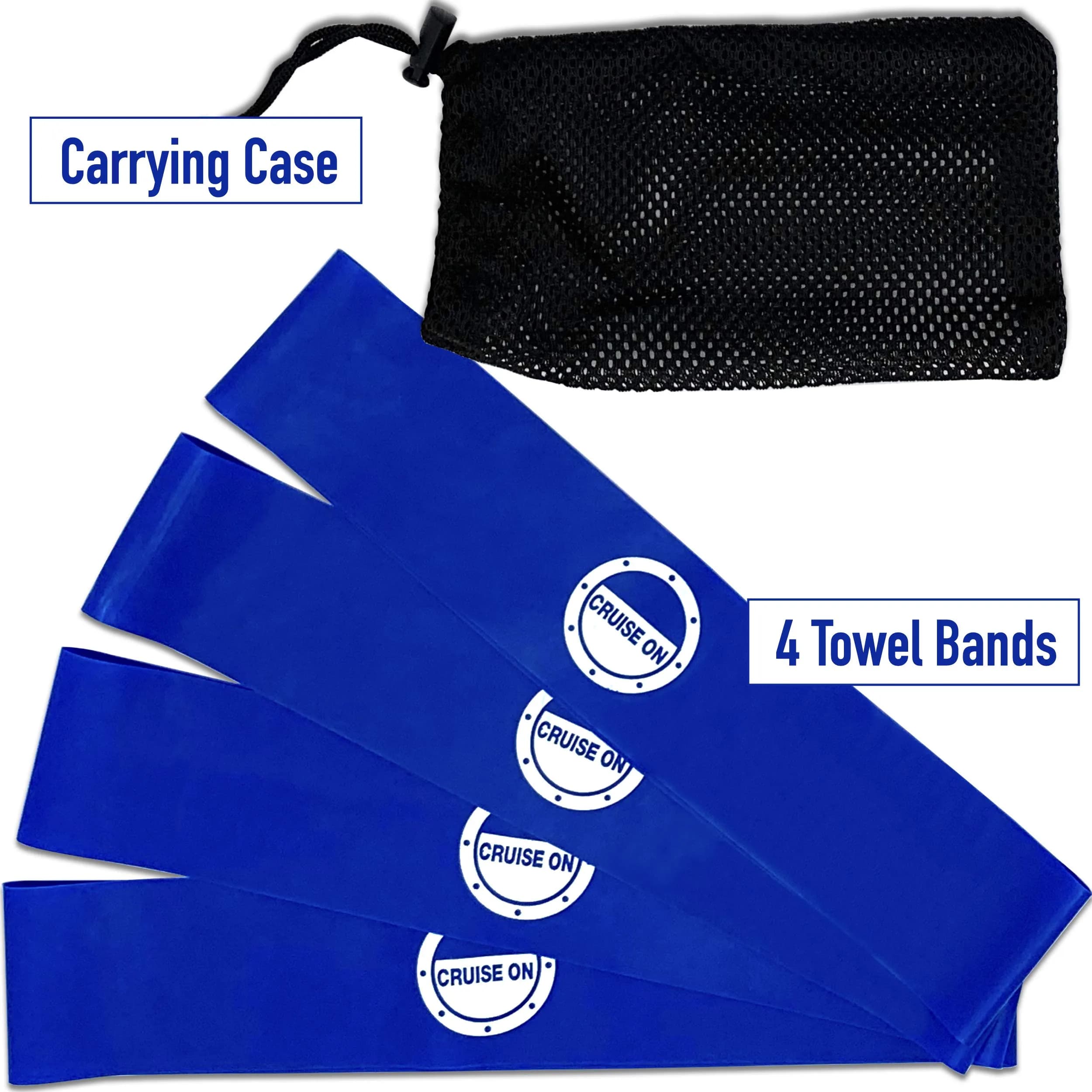 Cruise On Towel Bands for Cruise Chairs, 4 Pack, Blue | Flexible Latex Towel Holders for Beach & Pool thumbnail 3