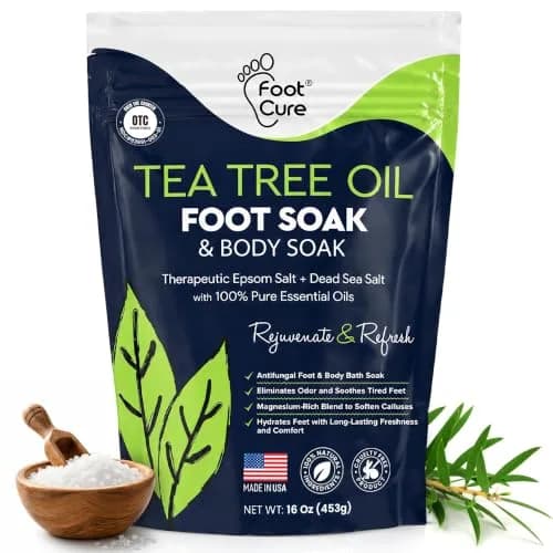 FOOT CURE Tea Tree Oil Epsom Salt Foot Soak 473ml (16 Fl Oz) | Softens Calluses & Refreshes Tired Feet thumbnail 1