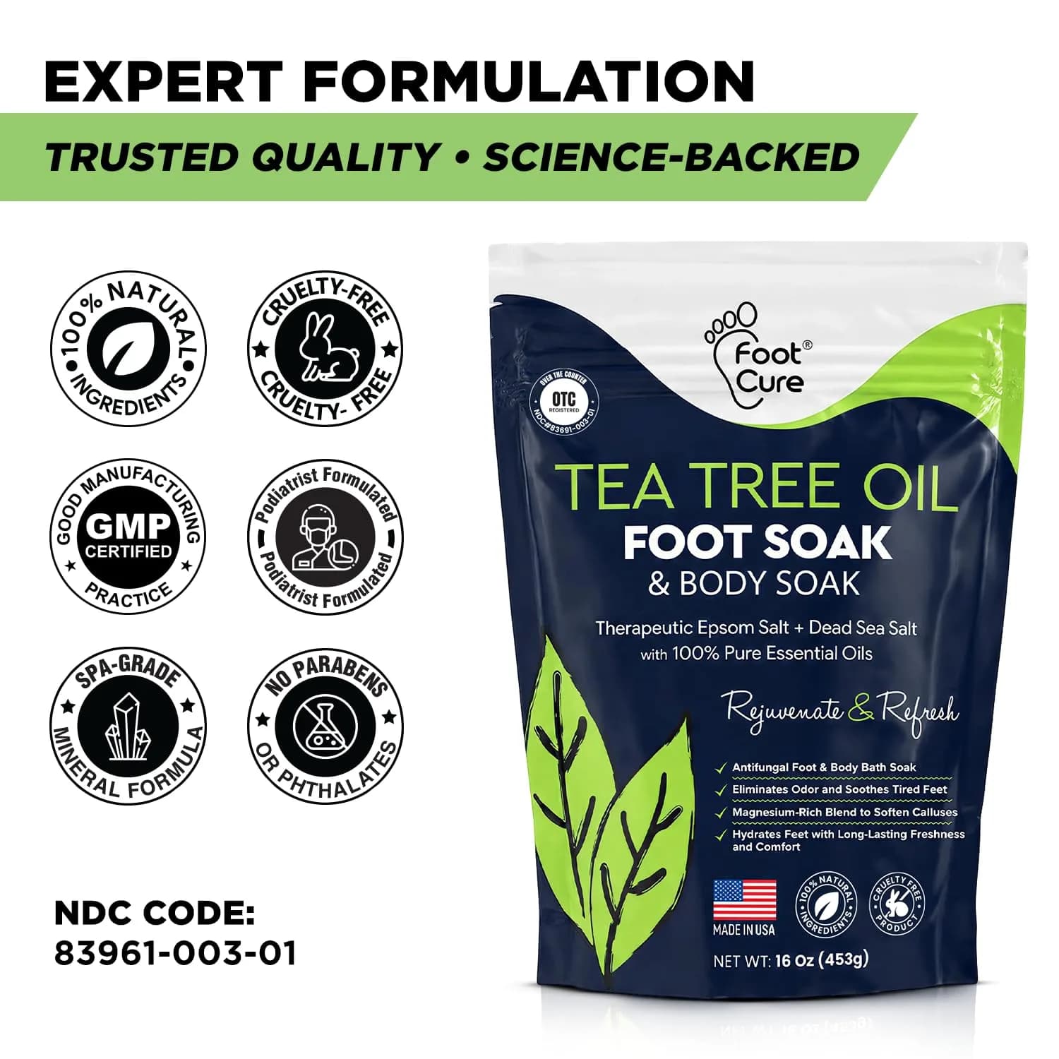 FOOT CURE Tea Tree Oil Epsom Salt Foot Soak 473ml (16 Fl Oz) | Softens Calluses & Refreshes Tired Feet - view 8