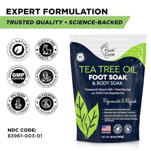 FOOT CURE Tea Tree Oil Epsom Salt Foot Soak 473ml (16 Fl Oz) | Softens Calluses & Refreshes Tired Feet thumbnail 8