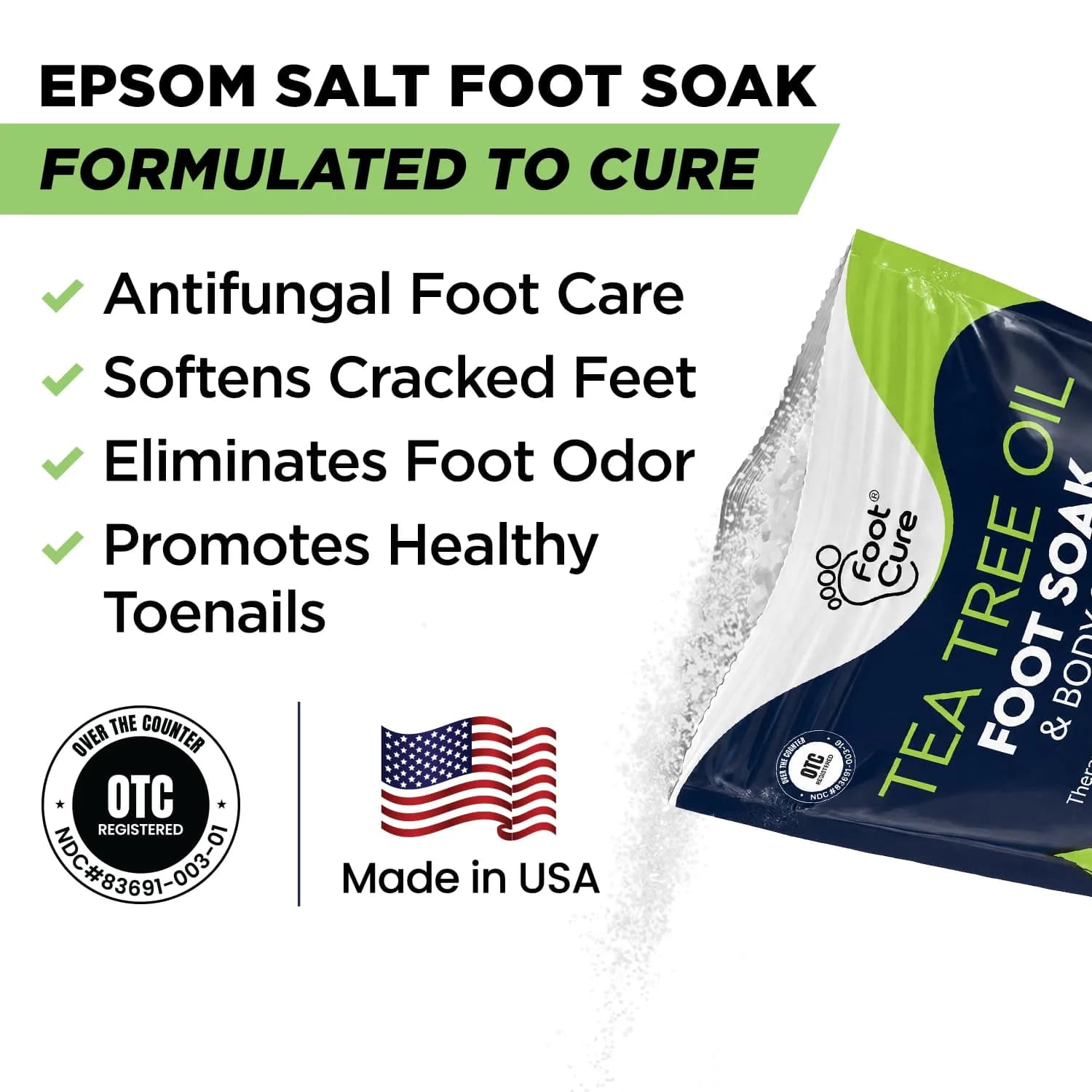 FOOT CURE Tea Tree Oil Epsom Salt Foot Soak 473ml (16 Fl Oz) | Softens Calluses & Refreshes Tired Feet - view 2