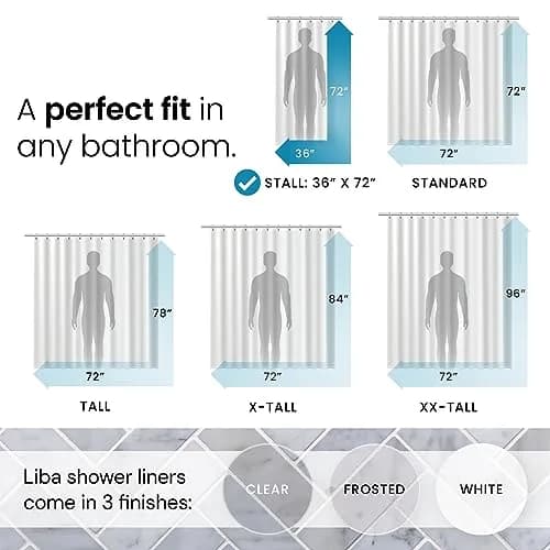 LiBa Shower Curtain PEVA 8G 36x72 Inch Waterproof Clear | Water-Resistant Bathroom Essential thumbnail 2