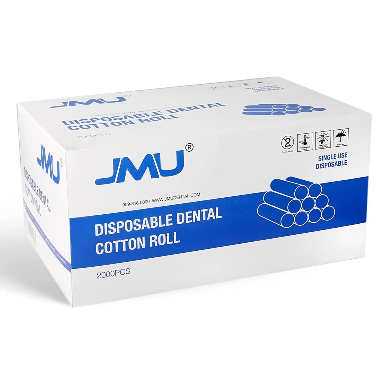 JMU 2000 Pcs Dental Cotton Rolls #2 1.5'' High Absorbent Non-Sterile — 1-1/2" x 3/8"