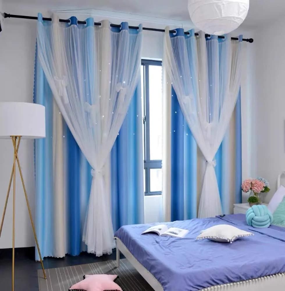 Yancorp Rainbow Curtains for Girls Bedroom 52"W x 84"L | Starry Sky Effect with Grommet Top