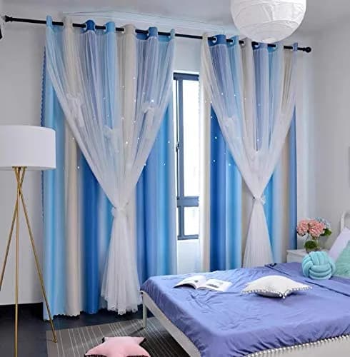 Yancorp Rainbow Curtains for Girls Bedroom 52"W x 84"L | Starry Sky Effect with Grommet Top thumbnail 1