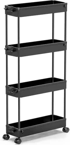 SPACEKEEPER Slim Rolling Storage Cart, 4 Tier Bathroom Cart Organizer, Black | Space-saving, Durable Plastic Design thumbnail 1