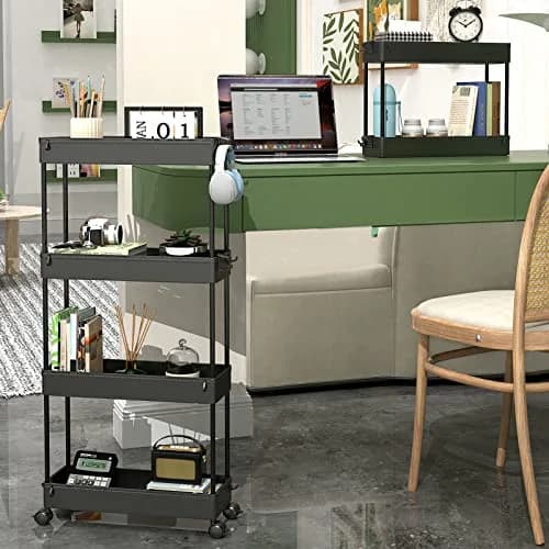 SPACEKEEPER Slim Rolling Storage Cart, 4 Tier Bathroom Cart Organizer, Black | Space-saving, Durable Plastic Design thumbnail 6