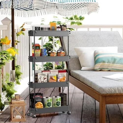 SPACEKEEPER Slim Rolling Storage Cart, 4 Tier Bathroom Cart Organizer, Black | Space-saving, Durable Plastic Design thumbnail 7