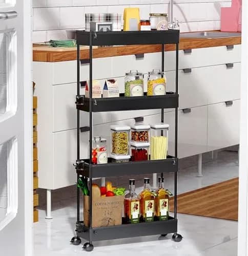 SPACEKEEPER Slim Rolling Storage Cart, 4 Tier Bathroom Cart Organizer, Black | Space-saving, Durable Plastic Design thumbnail 8