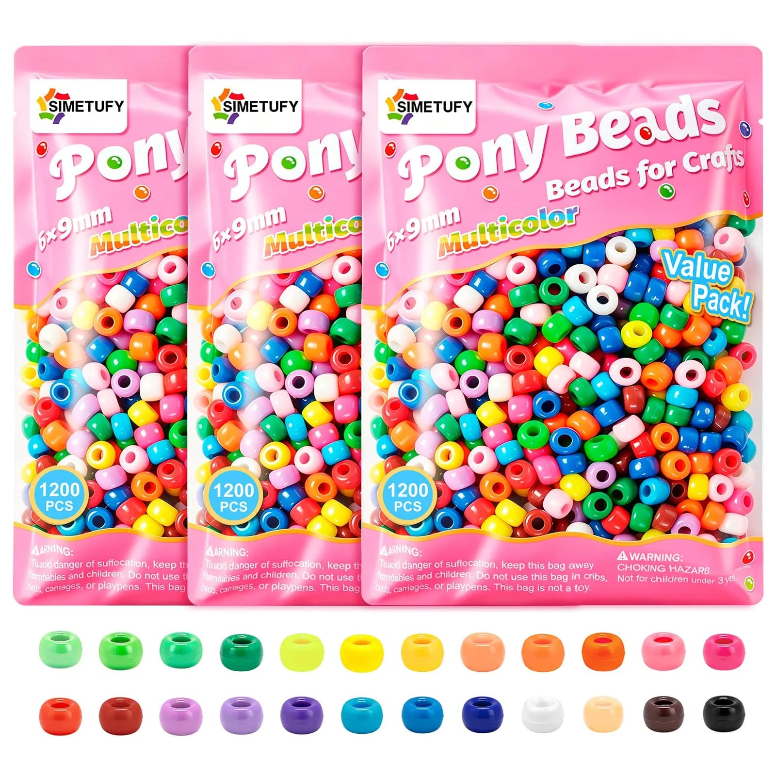 Simetufy Pony Beads 3600Pcs Rainbow Plastic Beads | Assorted Colors for DIY Crafts — 3600 Classic